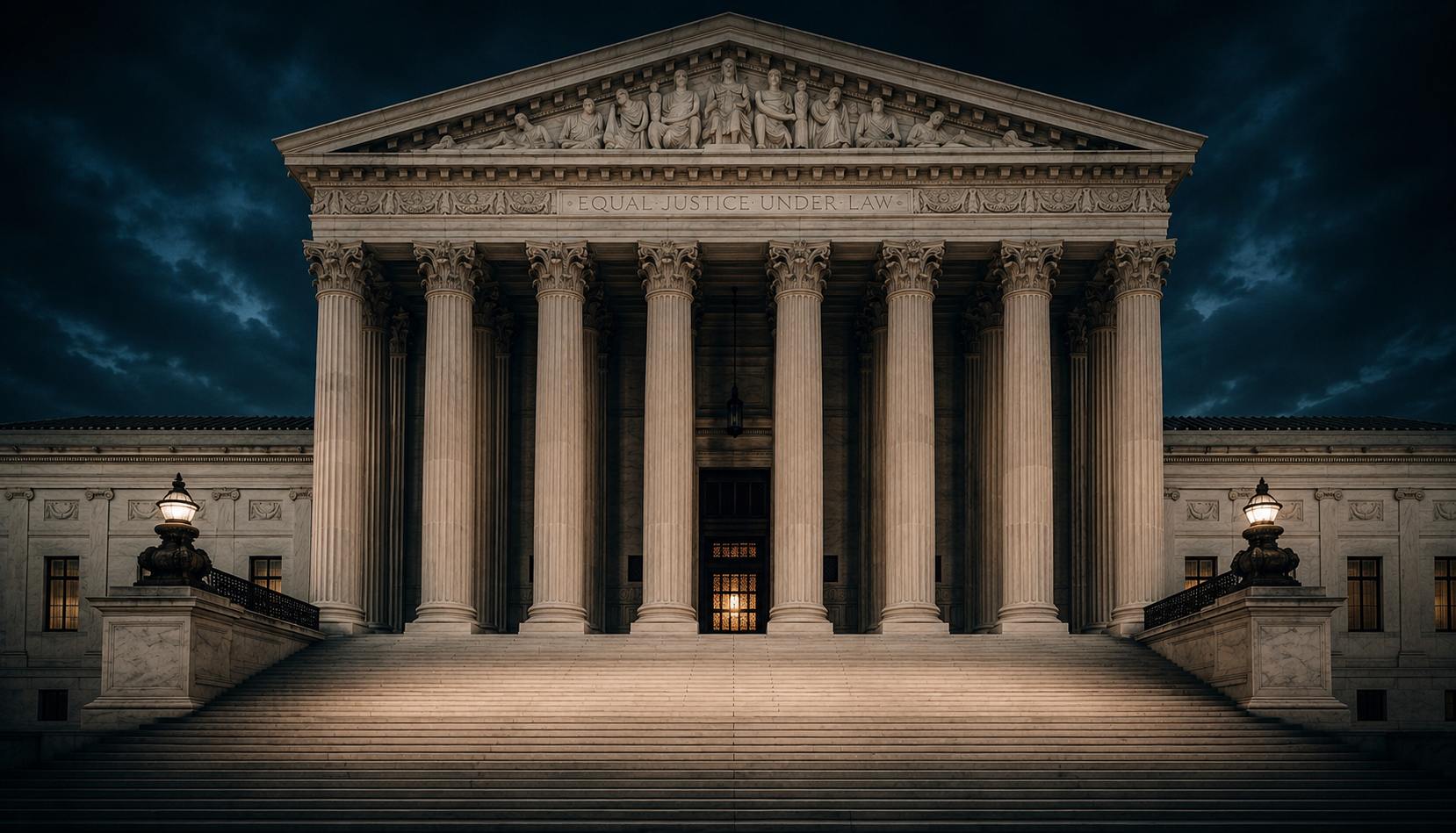 Courthouse facade at night