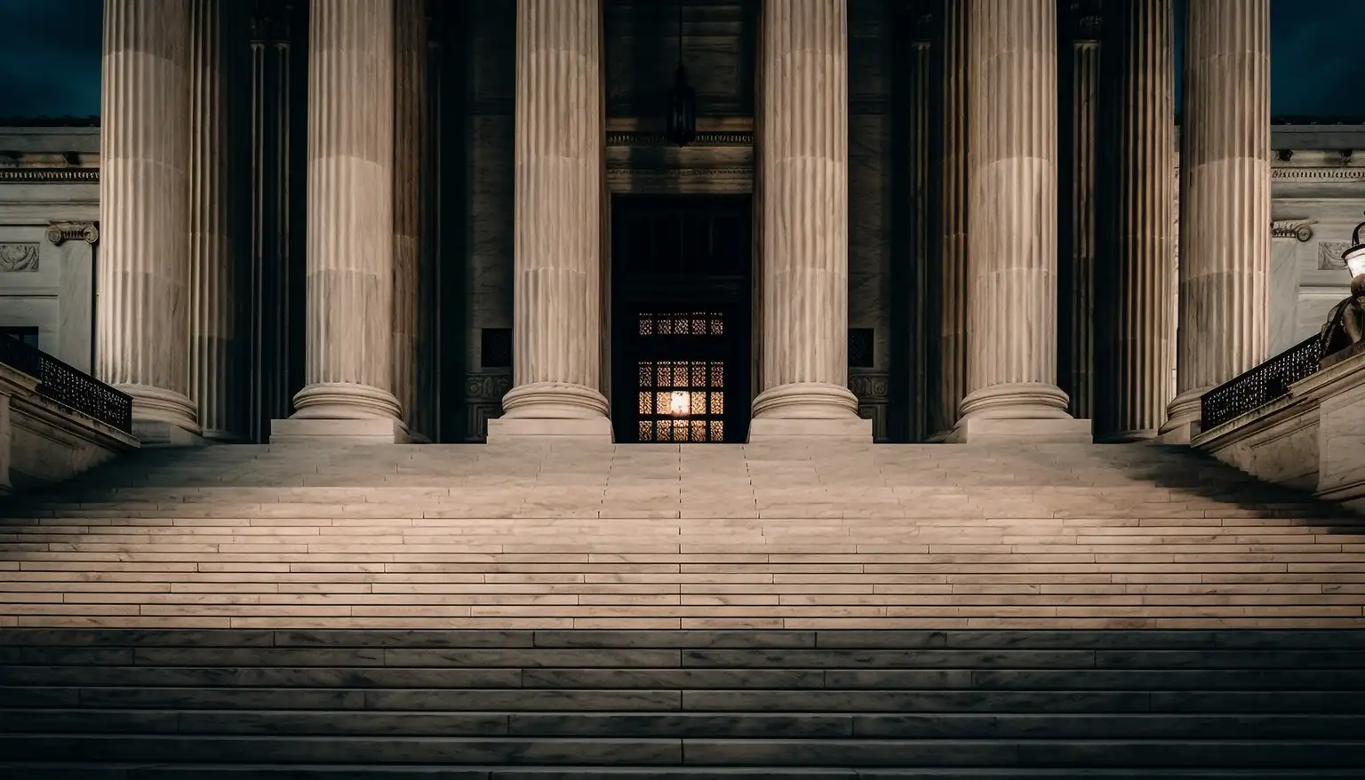 Courthouse facade at night
